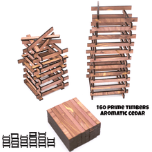 Load image into Gallery viewer, Topsy Timbers - The Incredibly Entertaining, Addictive, & Competitive Tower Building Game Designed & Manufactured from Aromatic Cedar in Our Los Angeles Workshop. Fun for the whole family with elements of chance and sabotauge! The boss went home early leaving you and the crew to manage the timberyard. Grab the keys to the crane, it's time to have some fun... Build a taller tower than your friends before the timberyard runs dry!