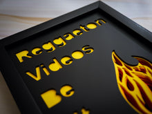 Load image into Gallery viewer, Three Dimensional Laser Engraved Reggaeton Wall Art. Stretches 8'' x 10'' and is Framed In Satin Black Shadow Box. Reggaeton is Lit AF. Laser Cut & Carefully Assembled in Our Los Angeles Workshop and Shipped Out Daily.