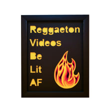 Load image into Gallery viewer, Three Dimensional Laser Engraved Reggaeton Wall Art. Stretches 8'' x 10'' and is Framed In Satin Black Shadow Box. Reggaeton is Lit AF. Laser Cut & Carefully Assembled in Our Los Angeles Workshop and Shipped Out Daily.