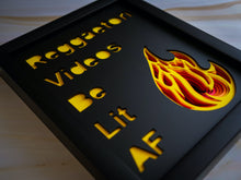 Load image into Gallery viewer, Three Dimensional Laser Engraved Reggaeton Wall Art. Stretches 8'' x 10'' and is Framed In Satin Black Shadow Box. Reggaeton is Lit AF. Laser Cut & Carefully Assembled in Our Los Angeles Workshop and Shipped Out Daily.