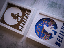 Load image into Gallery viewer, Three Dimensional Laser Engraved Sasquatch Wall Art for the True Believer. Stretches 8'' x 10'' Framed In White Shadow Box. Laser Cut & Carefully Assembled in Our Los Angeles Workshop and Shipped Out Daily.