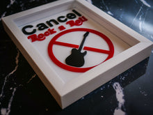 Load image into Gallery viewer, Three Dimensional Laser Engraved Cancel Rock N Roll Wall Art. Stretches 8'' x 10'' and is Framed In Satin Black Shadow Box. Laser Cut & Carefully Assembled in Our Los Angeles Workshop and Shipped Out Daily.
