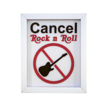Load image into Gallery viewer, Three Dimensional Laser Engraved Cancel Rock N Roll Wall Art. Stretches 8'' x 10'' and is Framed In Satin Black Shadow Box. Laser Cut & Carefully Assembled in Our Los Angeles Workshop and Shipped Out Daily.