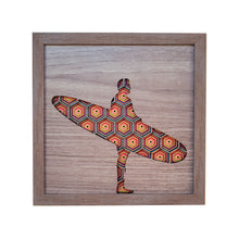 Load image into Gallery viewer, Geometric Three Dimensional Laser Engraved Wall Art.  Surfers Sold Individually or as a Set of Five Works.  Each Piece Stretches 8'' x 8'' and is Framed In Faux Teak.  Perfect Fit for Beach Houses, Surf Shops, & More  Laser Cut & Carefully Assembled in Our Los Angeles Workshop and Shipped Out Daily.