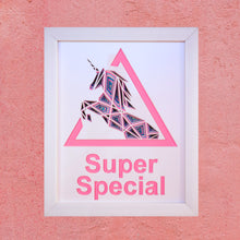Load image into Gallery viewer, Three Dimensional Laser Engraved Super Special Unicorn Wall Art. Stretches 8'' x 10'' and is Framed In White Shadow Box. Laser Cut & Carefully Assembled in Our Los Angeles Workshop and Shipped Out Daily.