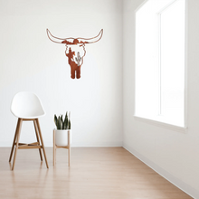 Load image into Gallery viewer, cowboy cow skull artwork laser cut from cedar