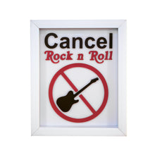 Load image into Gallery viewer, Three Dimensional Laser Engraved Cancel Rock N Roll Wall Art. Stretches 8&#39;&#39; x 10&#39;&#39; and is Framed In Satin Black Shadow Box. Laser Cut &amp; Carefully Assembled in Our Los Angeles Workshop and Shipped Out Daily.