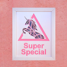 Load image into Gallery viewer, Three Dimensional Laser Engraved Super Special Unicorn Wall Art. Stretches 8&#39;&#39; x 10&#39;&#39; and is Framed In White Shadow Box. Laser Cut &amp; Carefully Assembled in Our Los Angeles Workshop and Shipped Out Daily.